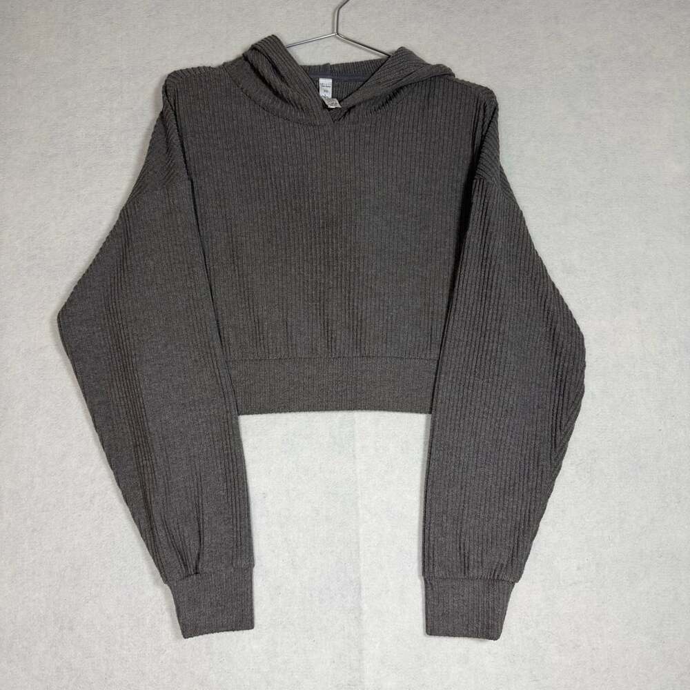 Alo Yoga Hoodie Womens XS Muse Ribbed Crop Brown Lounge